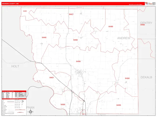 Andrew County, MO ZIP Code Wall Map, RedLine style