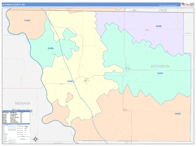 Atchison County, MO ZIP Code Wall Map, ColorCast style