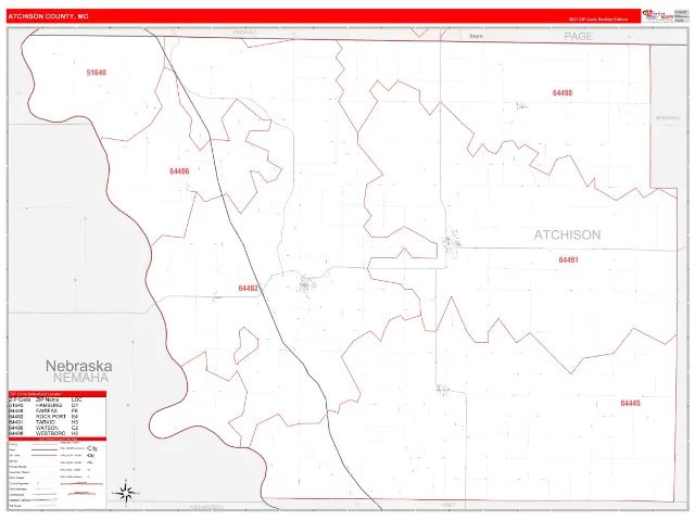 Atchison County, MO ZIP Code Wall Map, RedLine style