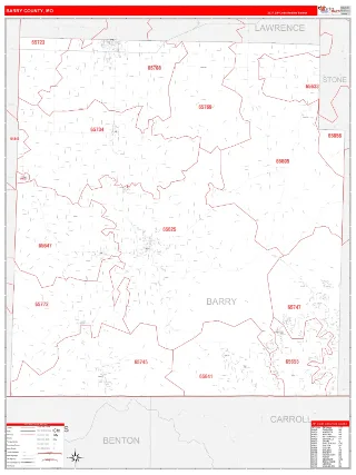 Barry County, MO RedLine style ZIP Code wall map