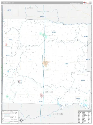 Bates County, MO Classic style ZIP Code wall map