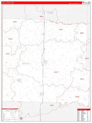 Bates County, MO RedLine style ZIP Code wall map