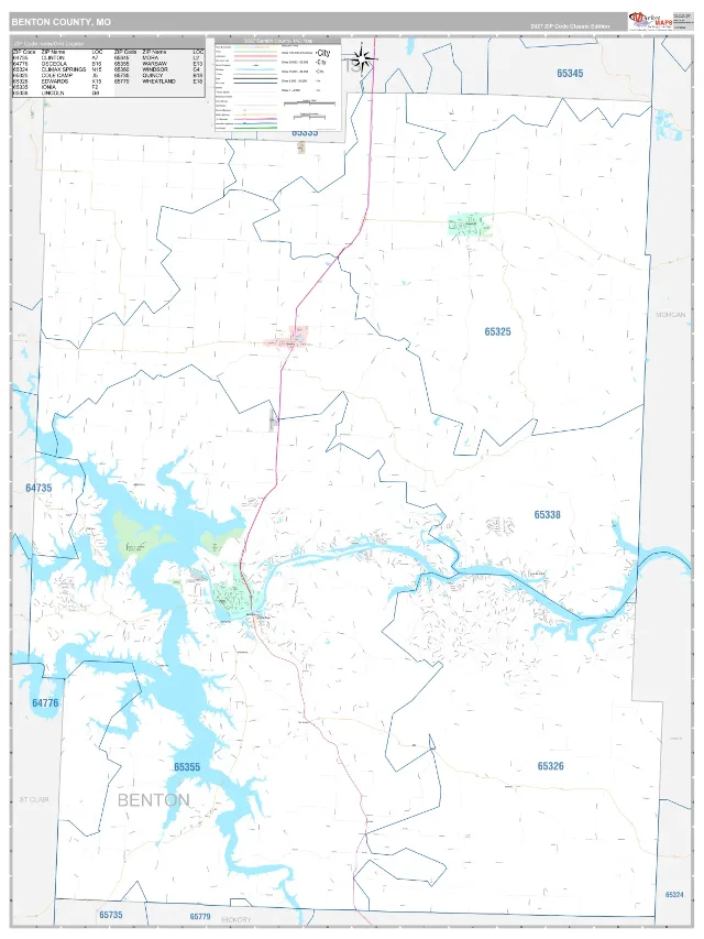 Benton County, MO ZIP Code Wall Map, Classic style