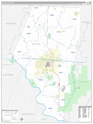 Boone County, MO Classic style ZIP Code wall map