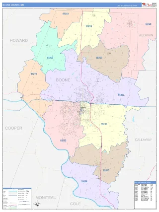 Boone County, MO ColorCast style ZIP Code wall map