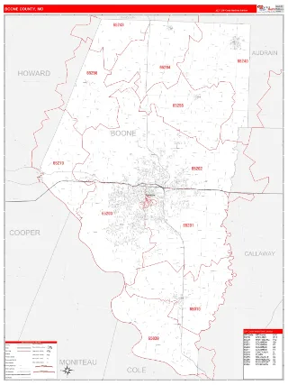 Boone County, MO RedLine style ZIP Code wall map