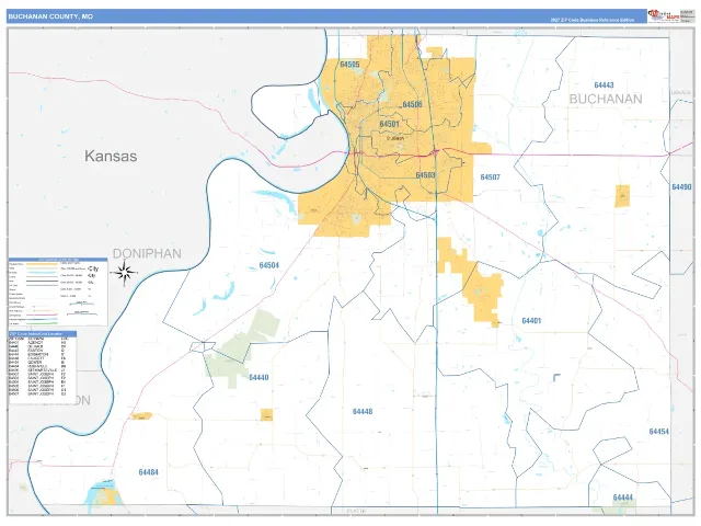 Buchanan County, MO ZIP Code Wall Map, Business Reference style