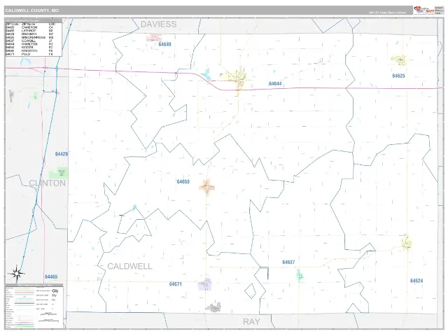 Caldwell County, MO ZIP Code Wall Map, Classic style