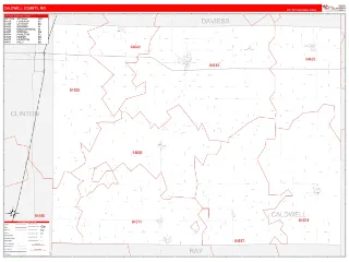 Caldwell County, MO RedLine style ZIP Code wall map