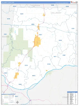 Callaway County, MO Business Reference style ZIP Code wall map