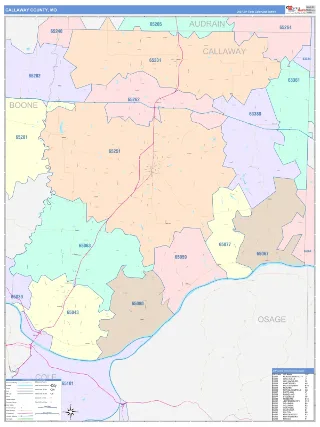 Callaway County, MO ColorCast style ZIP Code wall map