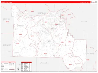 Camden County, MO RedLine style ZIP Code wall map