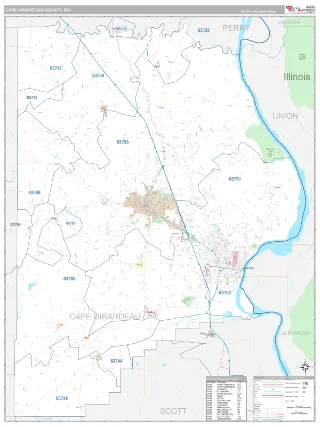 Cape Girardeau County, MO Classic style ZIP Code wall map