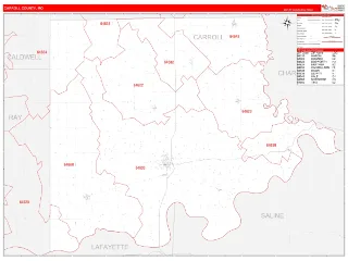 Carroll County, MO RedLine style ZIP Code wall map