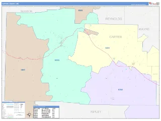 Carter County, MO ColorCast style ZIP Code wall map