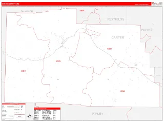 Carter County, MO RedLine style ZIP Code wall map