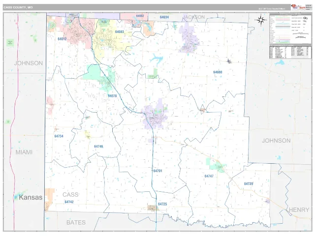 Cass County, MO ZIP Code Wall Map, Classic style