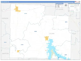 Cedar County, MO Business Reference style ZIP Code wall map