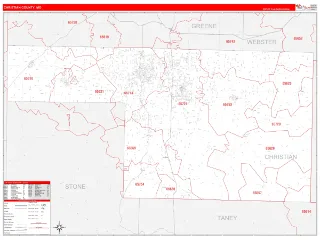 Christian County, MO RedLine style ZIP Code wall map