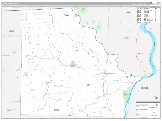 Clark County, MO ZIP Code Wall Map, Classic style