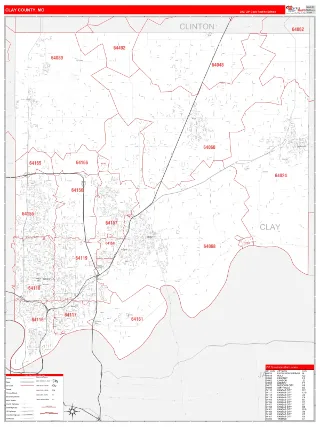 Clay County, MO RedLine style ZIP Code wall map