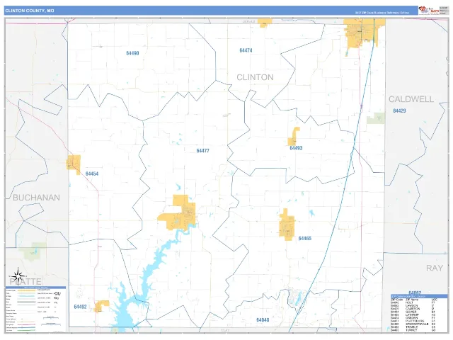 Clinton County, MO ZIP Code Wall Map, Business Reference style