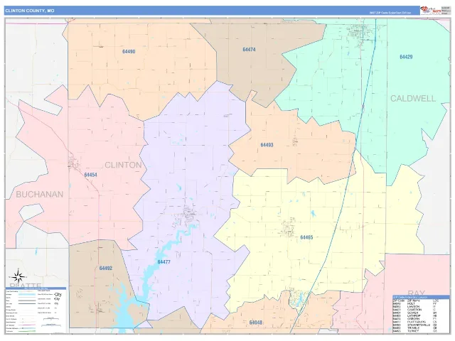 Clinton County, MO ZIP Code Wall Map, ColorCast style