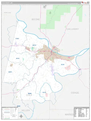 Cole County, MO Classic style ZIP Code wall map