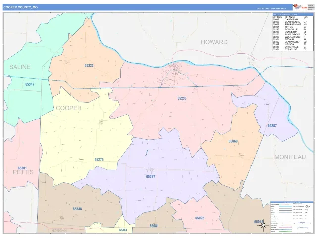 Cooper County, MO ZIP Code Wall Map, ColorCast style