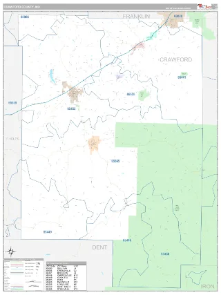 Crawford County, MO Classic style ZIP Code wall map