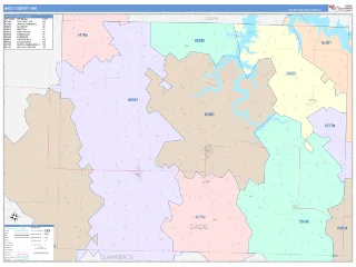 Dade County, MO ColorCast style ZIP Code wall map