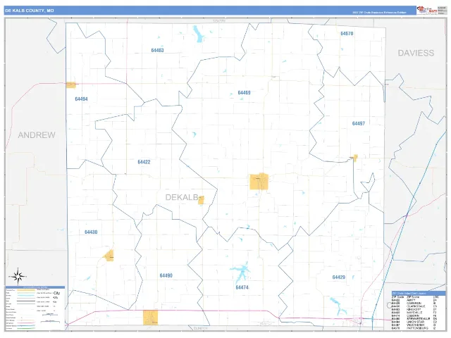 DeKalb County, MO ZIP Code Wall Map, Business Reference style