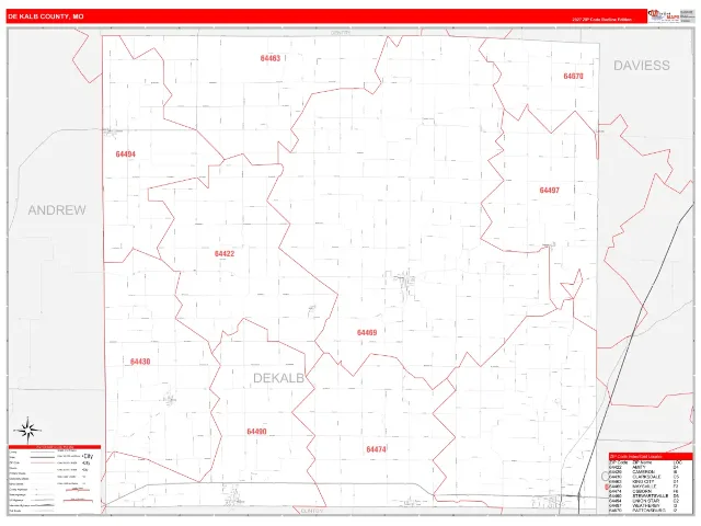 DeKalb County, MO ZIP Code Wall Map, RedLine style