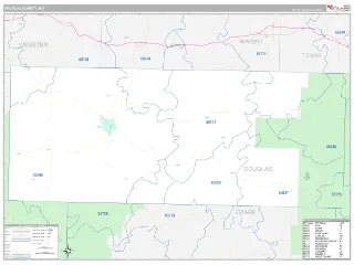 Douglas County, MO Classic style ZIP Code wall map