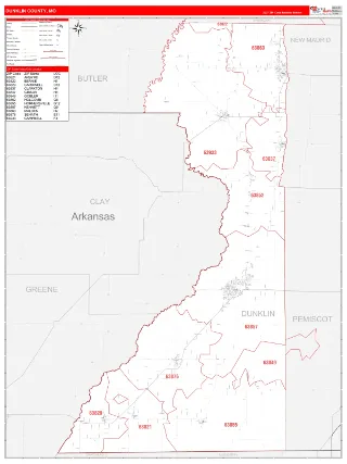Dunklin County, MO RedLine style ZIP Code wall map