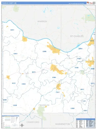 Franklin County, MO Business Reference style ZIP Code wall map