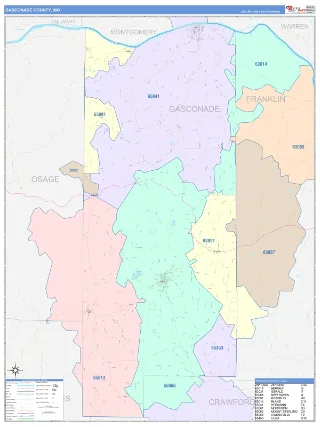 Gasconade County, MO ColorCast style ZIP Code wall map