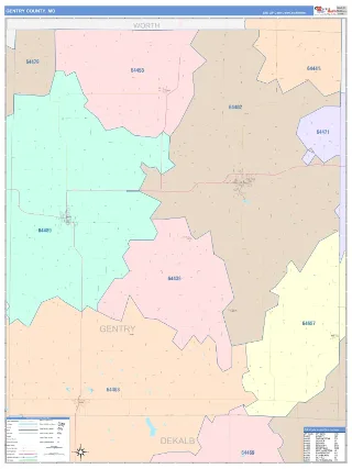 Gentry County, MO ColorCast style ZIP Code wall map