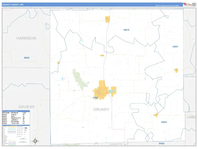 Grundy County, MO ZIP Code Wall Map, Business Reference style