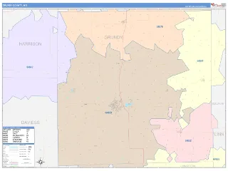 Grundy County, MO ColorCast style ZIP Code wall map