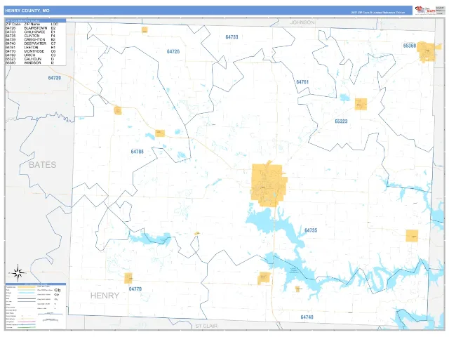 Henry County, MO ZIP Code Wall Map, Business Reference style
