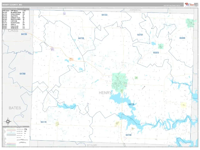 Henry County, MO ZIP Code Wall Map, Classic style