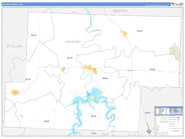 Hickory County, MO ZIP Code Wall Map, Business Reference style