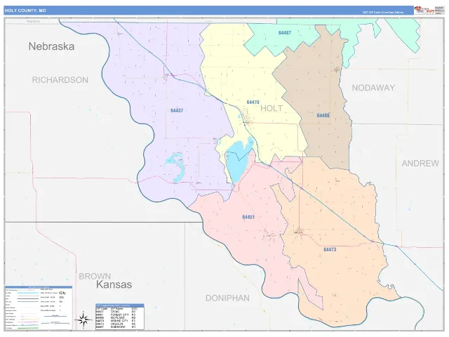 Holt County, MO ZIP Code Wall Map, ColorCast style