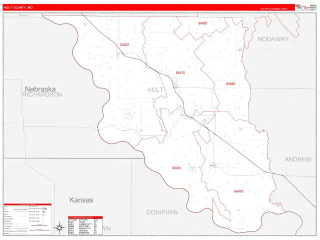 Holt County, MO ZIP Code Wall Map, RedLine style