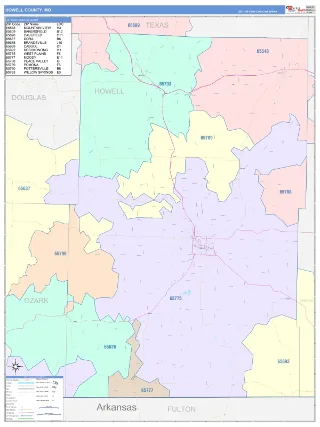 Howell County, MO ColorCast style ZIP Code wall map