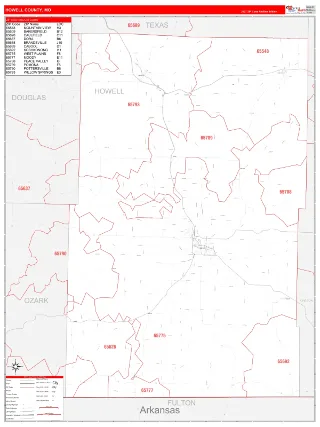Howell County, MO RedLine style ZIP Code wall map