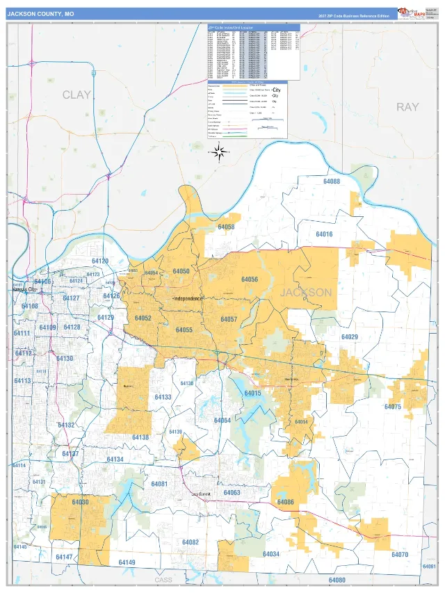 Jackson County, MO ZIP Code Wall Map, Business Reference style