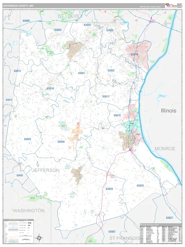 Jefferson County, MO ZIP Code Wall Map, Classic style