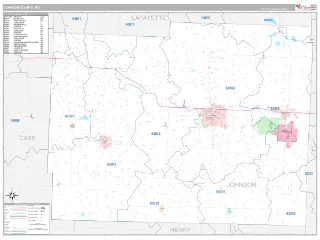 Johnson County, MO Classic style ZIP Code wall map